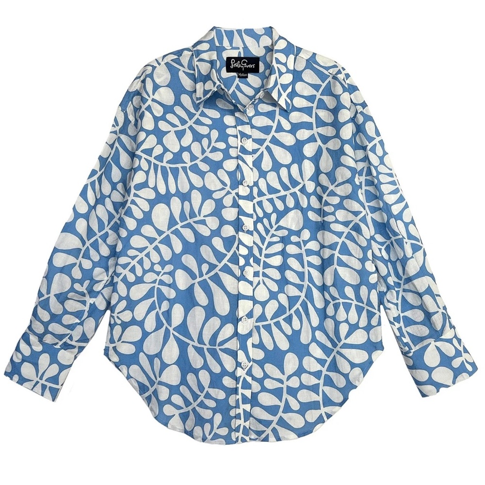 Lilly Pulitzer Blue & White Printed Button-Up Blouse
